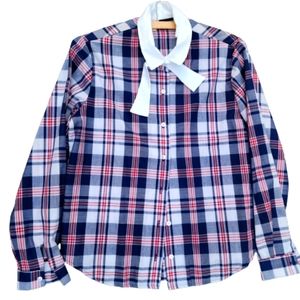 Vintage RUSS Blue Pink Plaid Long Sleeve Button Coquette Bow Cotton Shirt ♥️